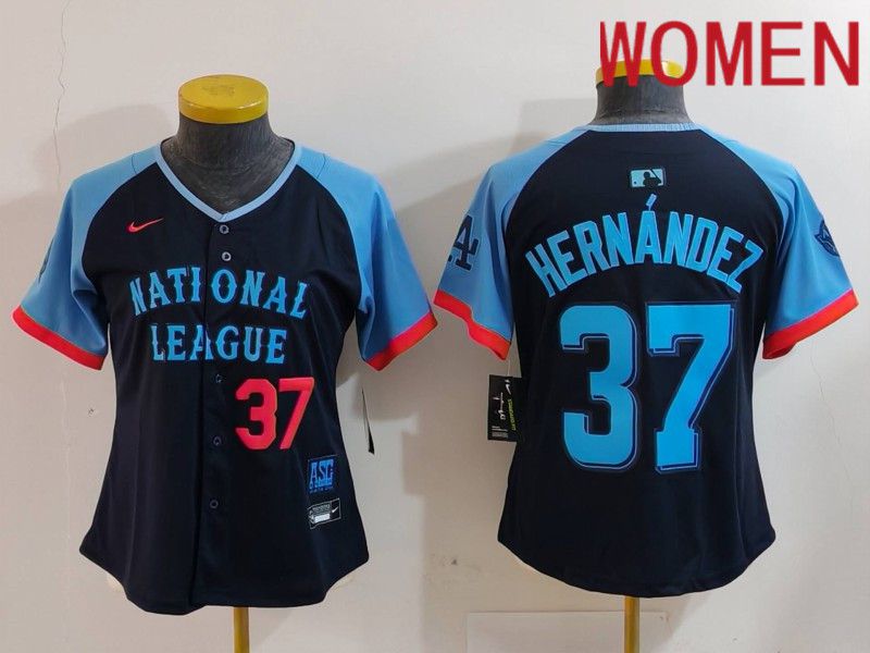 Women Los Angeles Dodgers #37 Hernandez Blue All star 2024 Nike MLB Jersey style 3